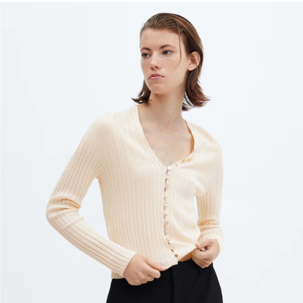 Mango Cream Ribbed Knit Sweater - Picture 3 of 6